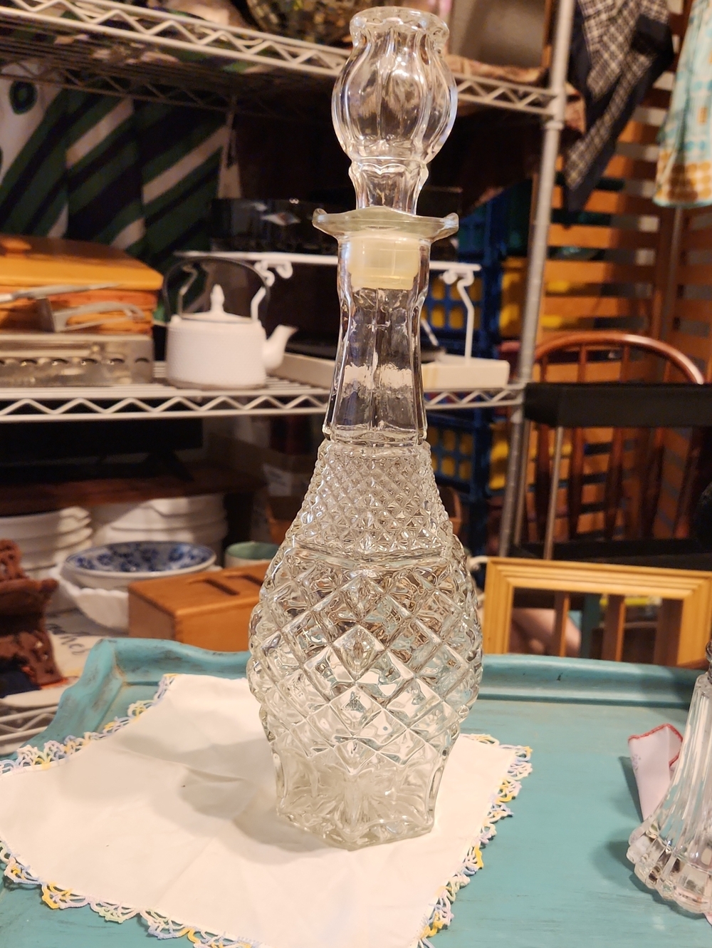 Vintage Anchor Hocking Cut Glass Decanter With Original Stopper